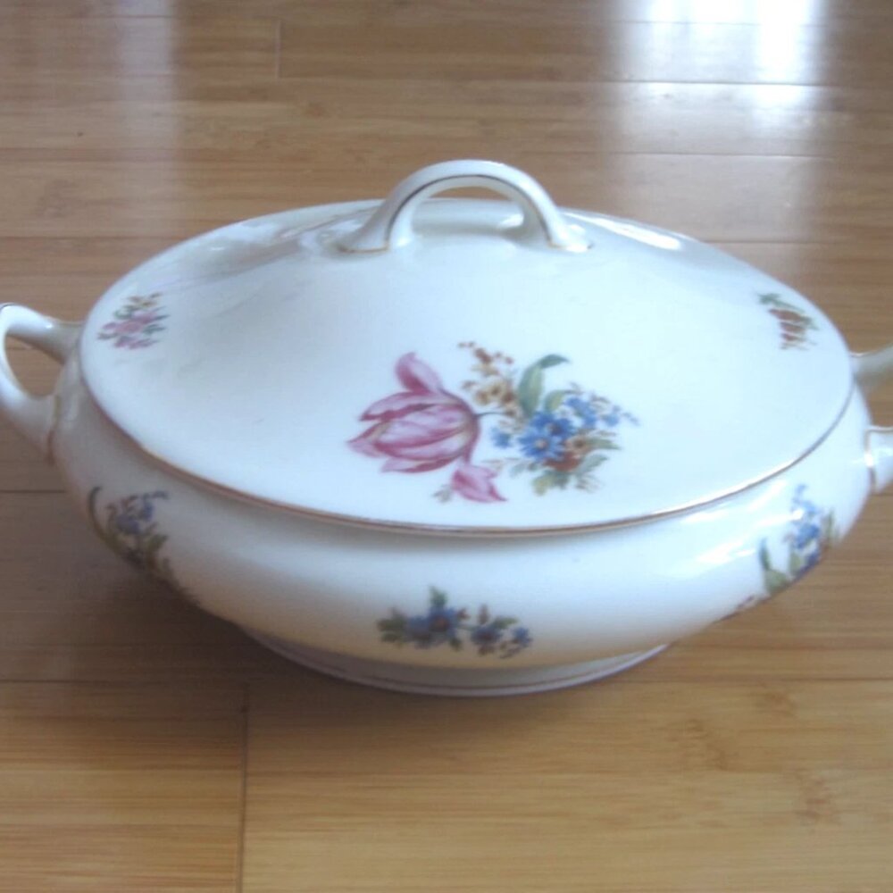 Vintage Czechoslovakia  Floral Covered Casserole Dish. There is a mark V58